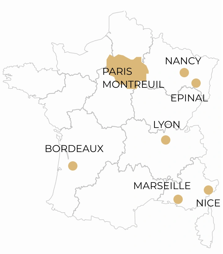 Nous sommes présents à Paris, Montreuil, Nancy, Epinal, Lyon, Bordeaux, Marseille et Nice